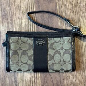 Coach Black and Brown Signature Wristlet